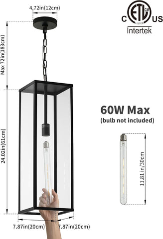 24" Outdoor Pendant Lights for Front Porch Outside Lighting Fixture for Patio Hanging Lamps for House Exterior