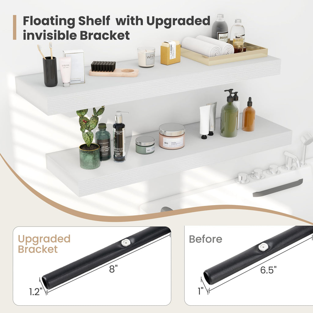 48 x 12 Deep Floating Shelves Wall Mounted Set of 2 White