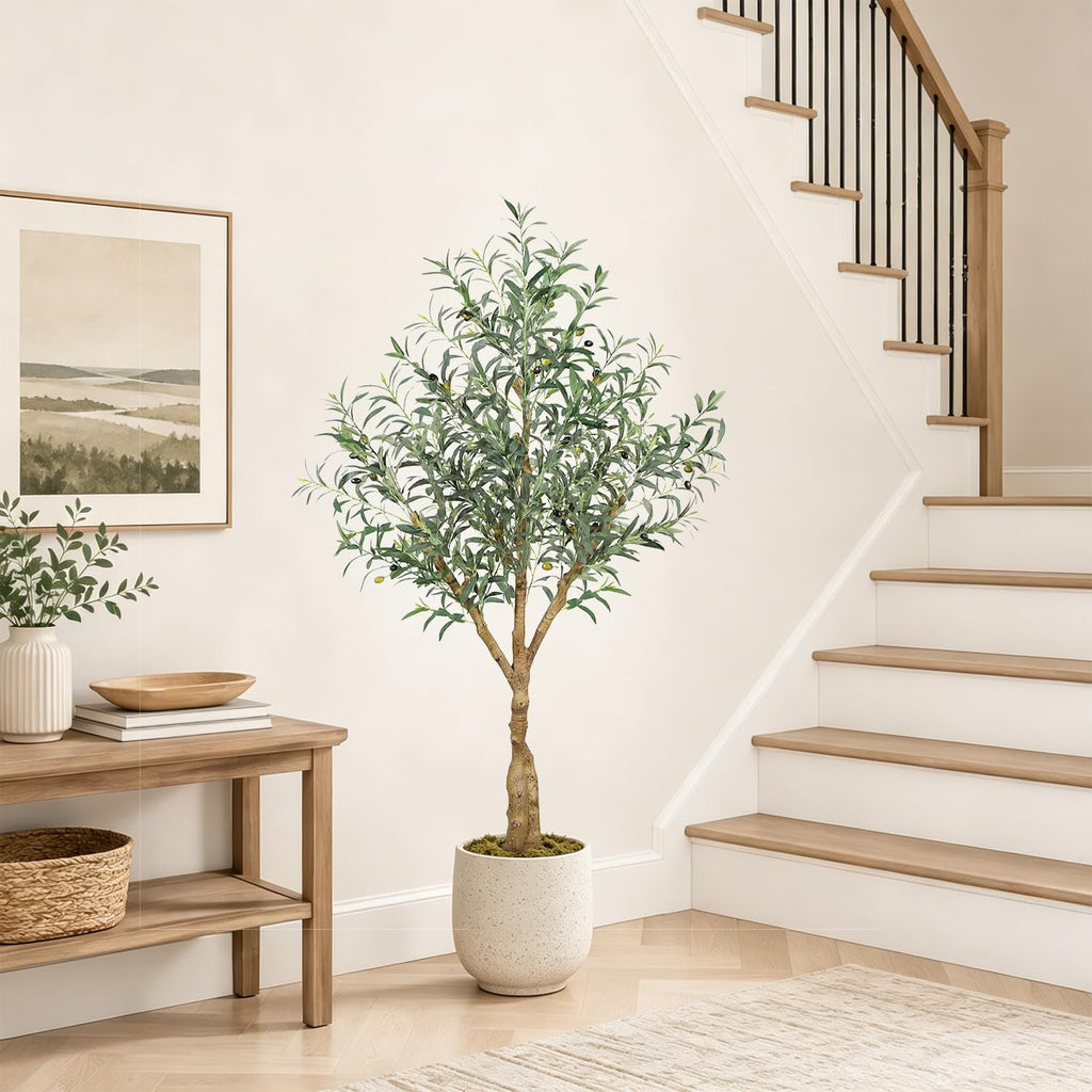 Olive Trees Artificial Indoor, 5FT Tall Faux Olive Tree with Lush Leaves and Lifelike Fruits, Artificial Plants in