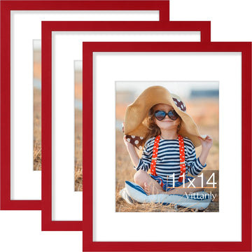 11x14 Picture Frame Set of 3 for Wall & Tabletop Display, Red
