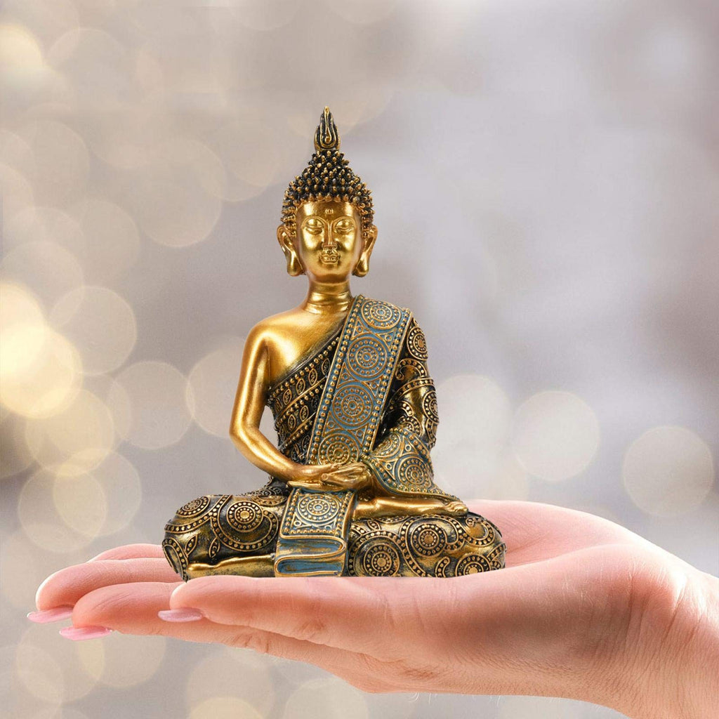 Meditating Seated Thai Buddha Statue, Gold, Polyresin