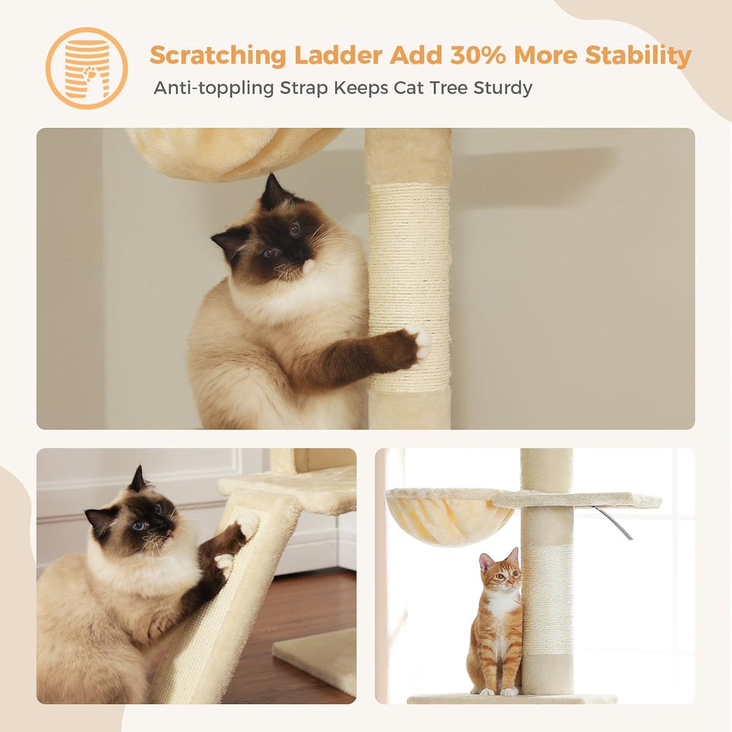 Floor to Ceiling Cat Tree, Adjustable 83-108in 5-Level Tower, Beige