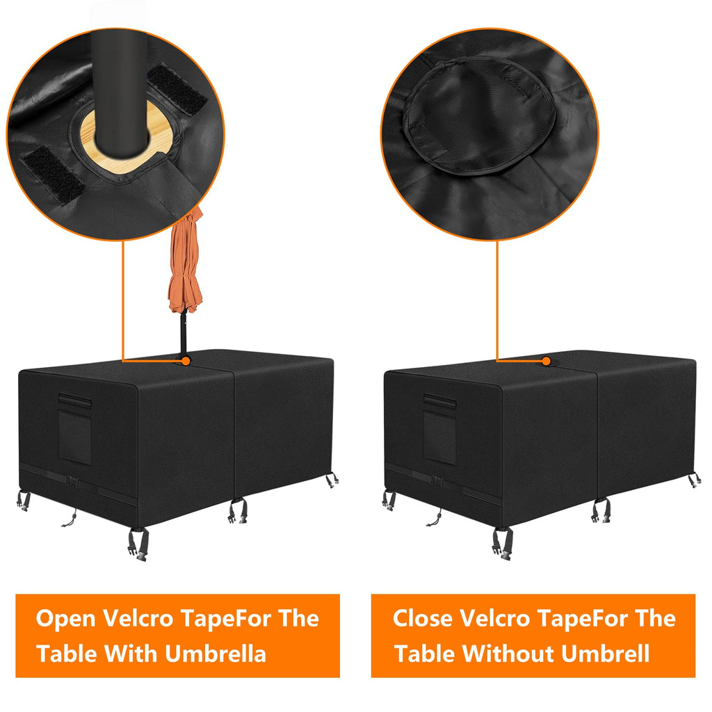 Rectangle Patio Table Cover with Umbrella Hole 108 Lx 82" W x 23.6" H