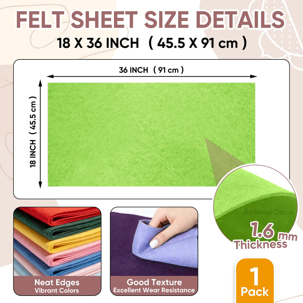Soft Felt Fabric Sheet 18" x 36", 1.6mm Acrylic Craft Felt, Apple Green