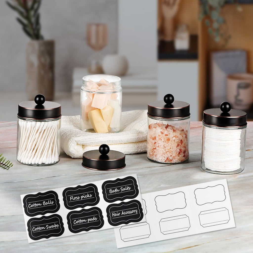 Glass Apothecary Jar Qtip Holder Metal Lids 4pc/ORB