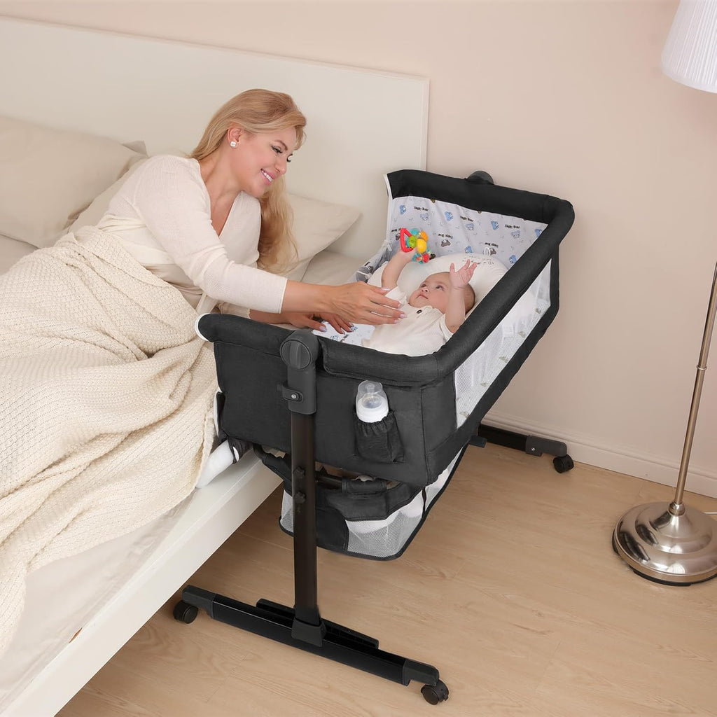 Baby Cradle, Freestanding Bedside Bassinet, 3-in-1 Convertible Bassinet with 360° Swivel Wheels, 2026 New Model