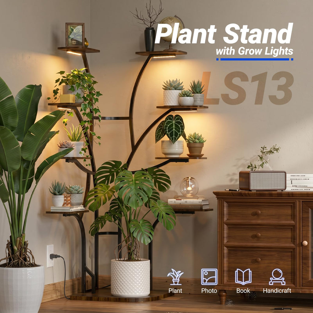 Corner Plant Stand with Grow Lights, 9-Tier, Full Spectrum