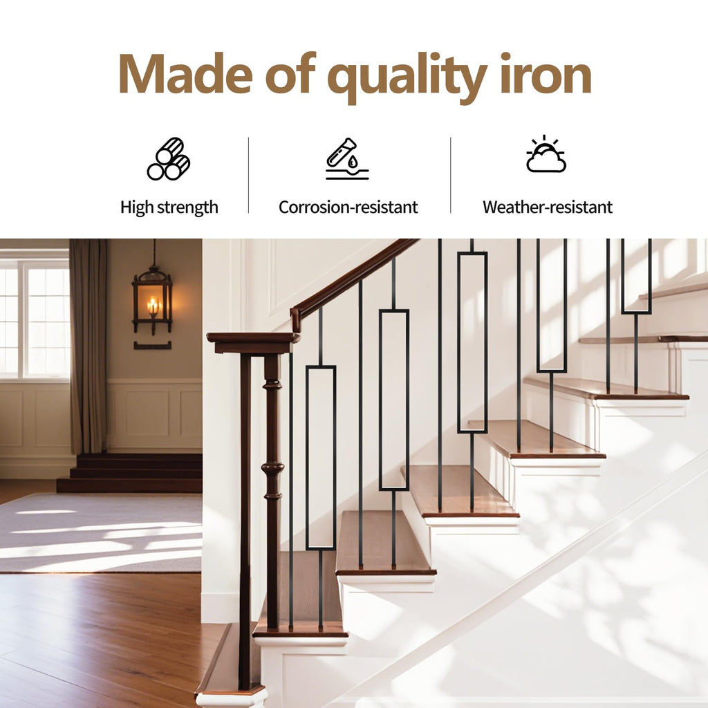 16 Pcs Wrought Iron Balusters 44 Inches Iron Balusters for Staircase Hollow Stair Spindles 1/2" Balusters for