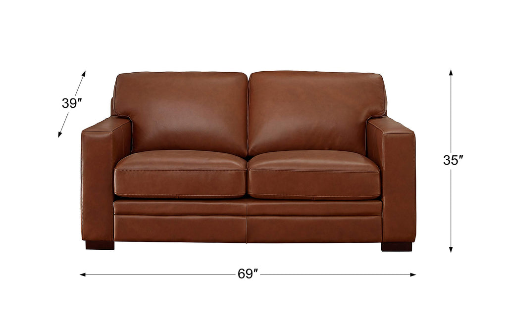 Dillon Top Grain Leather Sofa and Loveseat Set, Cinnamon Brown, Feather Down, Memory Foam and Springs Seating