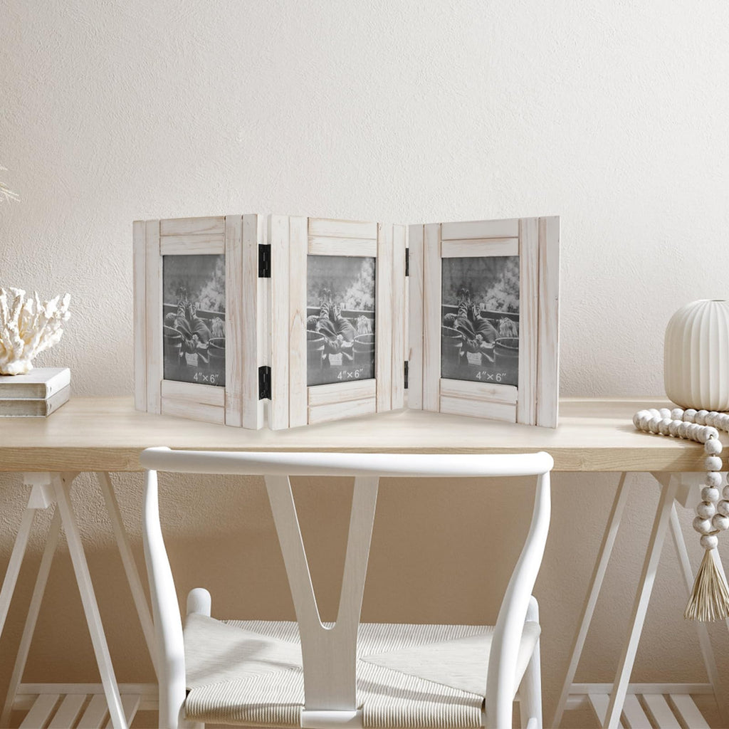 Rustic Picture Frame White, 4X6 Picture Frame College, 3 Photo Frame Hinged Farmhouse Picture Frames Desk Photo Frame