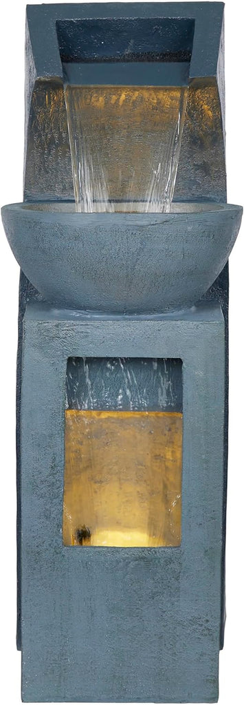 41" Tall Outdoor Basin Waterfall Floor Fountain with LED Lights