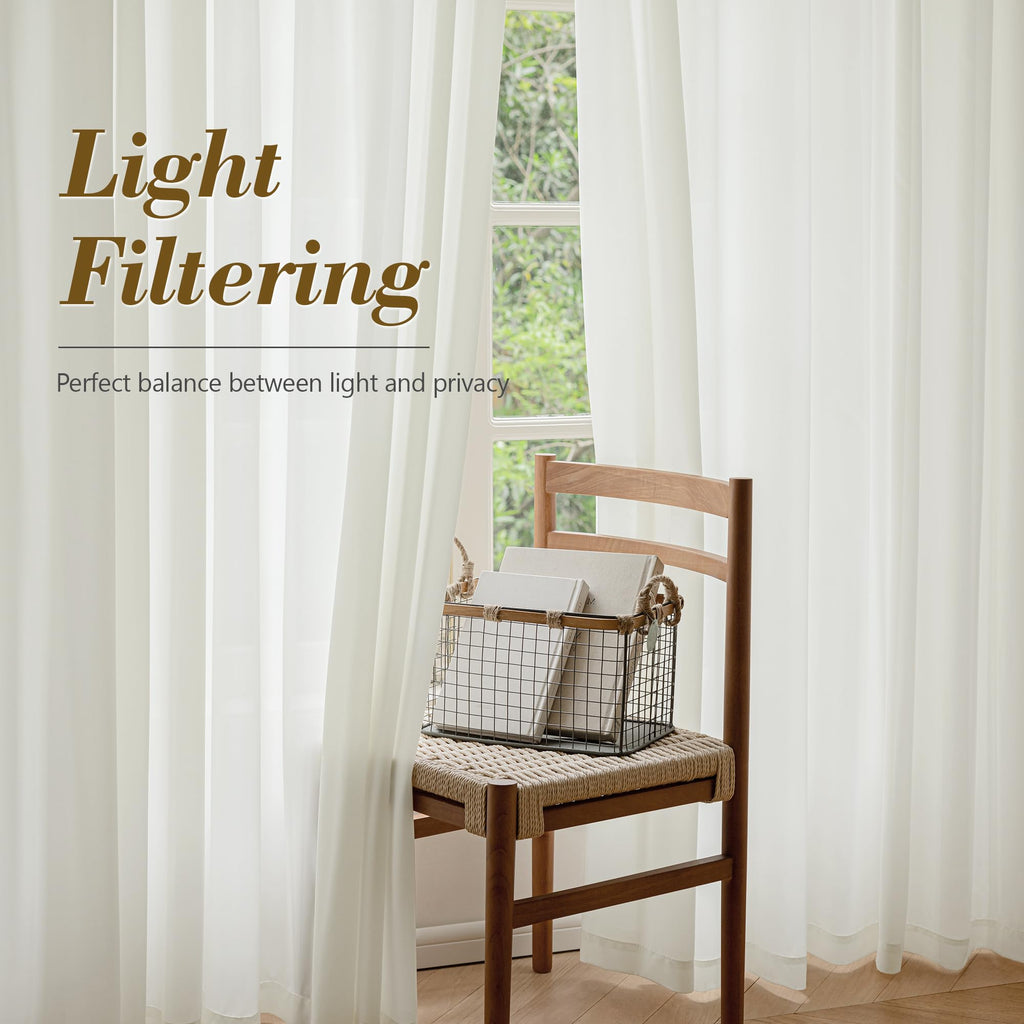 Cream Sheer Curtains, 96 Inch, Rod Pocket, 2 Panels