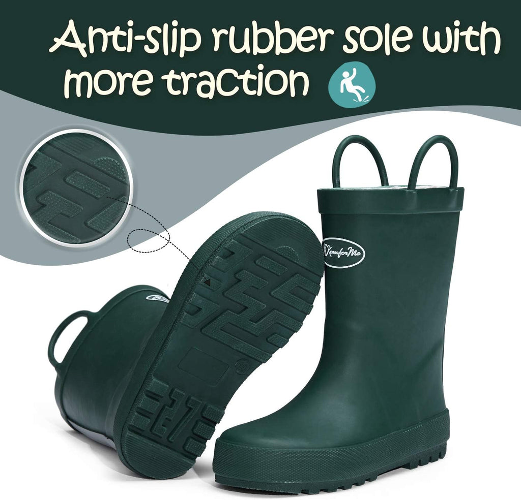 Kids Rain Boots, Waterproof Rubber Boots with Easy-on Handles