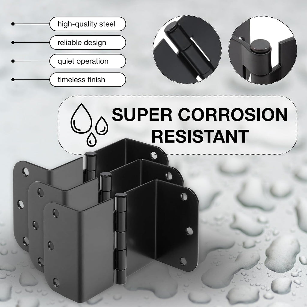 3-Pack Offset Door Hinges, Matte Black Door Hinges 3.5 Inch 5/8" Radius Corner for Handicap