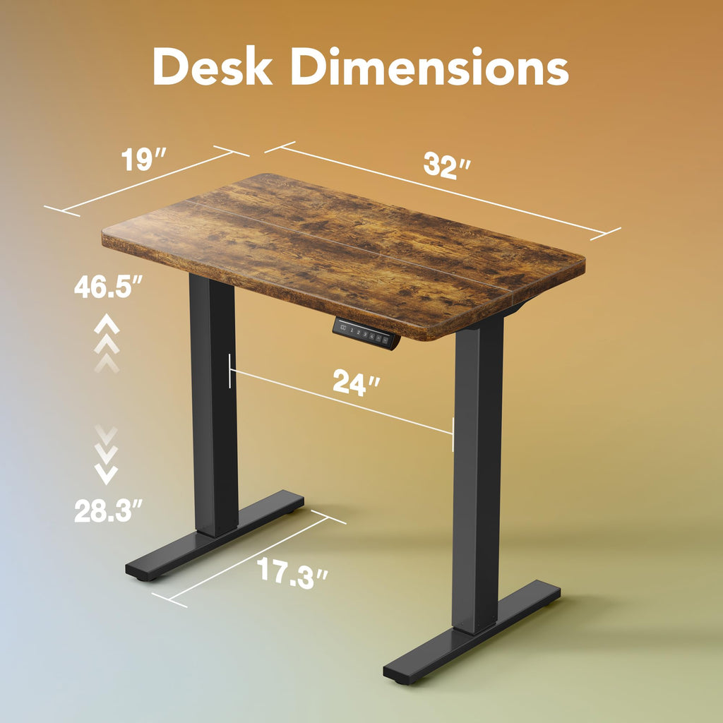 32x19 Inch Small Electric Standing Desk, Adjustable, Rustic Brown