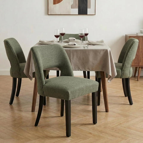 Wooden Dining Chairs Set of 4, Mid-Century Modern Upholstered Kitchen Chairs with Foot Pegs, Green