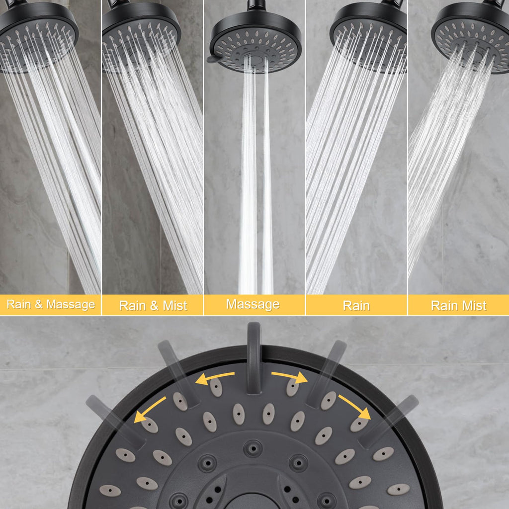 High Pressure Rain Shower Head 5 Modes 4.1 Inch Oil Rubbed Bronze