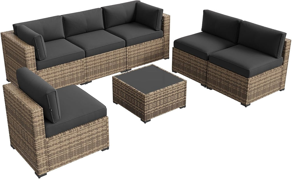 Patio Furniture Sets, 7-Piece Outdoor Furniture with Thick Cushions, Wicker Conversation Set Sectional Sofa for