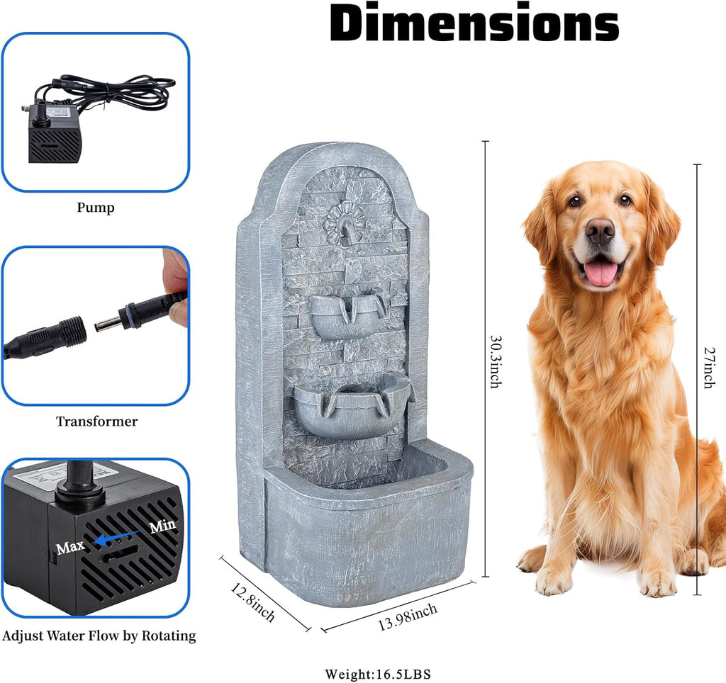 30.3" H Outdoor Water Fountain, Garden Fountain Floor Standing Indoor Waterfall Fountain with LED Lights, Water Feature