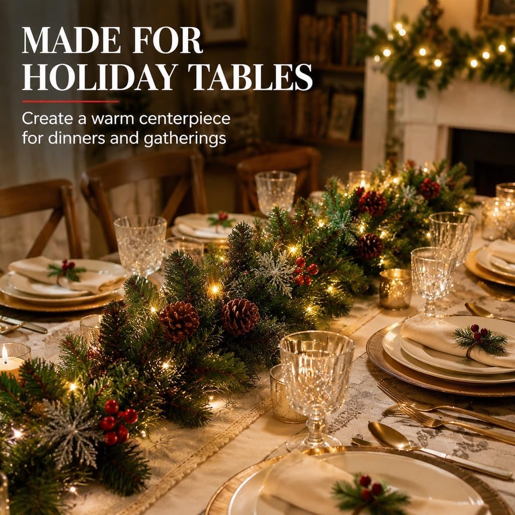 Pre-Lit Artificial Christmas Garland, 9 Feet, 50 Warm White Lights, Decorated with Pine Cones and Berry Clusters