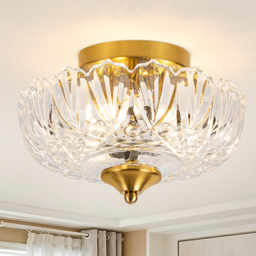 Vintage Ceiling Light, Semi Flush Mount Ceiling Light 9.44 Inch E26 Small Transparent Glass Ceiling Lighting Kitchen