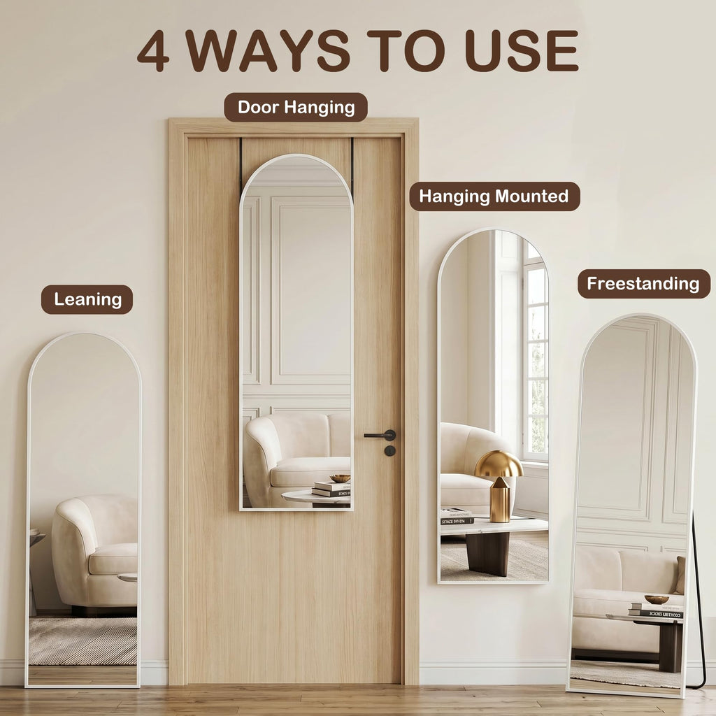 Full Length Mirror, 48" x 14" Over-the-Door Hanging Mirror, White