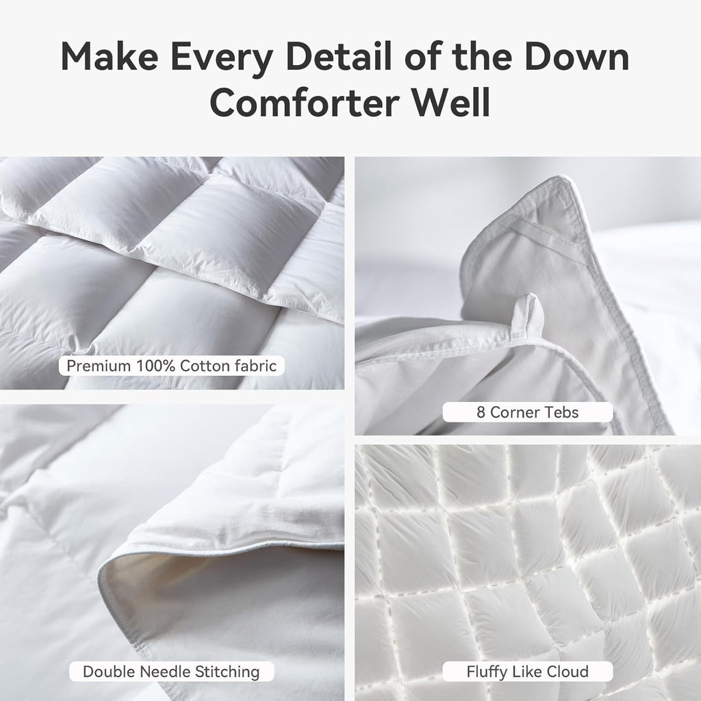 Goose Feather Down Fiber Comforter Queen, 100% Organic Cotton Fabric Duvet Insert,1200TC,750+Fill Po