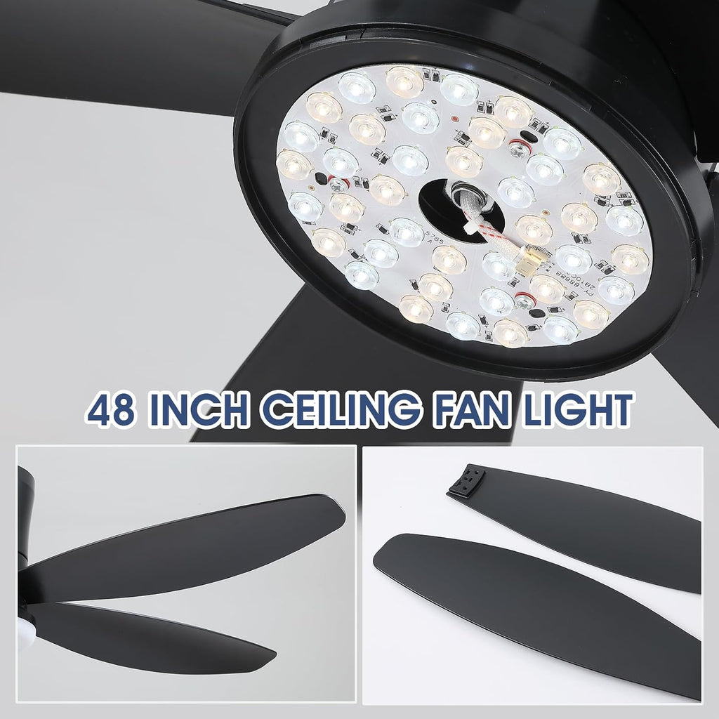 Flush Mount RGB Ceiling Fans with Lights-48 Low Profile Ceiling Fan with Light and Remote/APP Control,DC Reversible,LED Dimmable Blakc Ceiling Fans for Bedroom,Indoor/Outdoor Patio Use A101-B0F8HW7T84