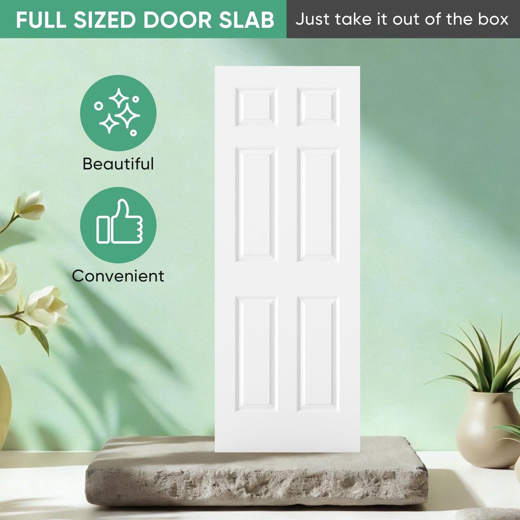 32x80 in Raised 6-Panel White Primed Interior Door Slab
