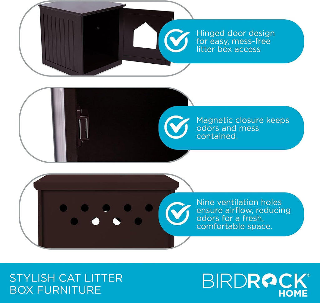 Cat Litter Box Furniture Enclosure - Hidden Kitty Litter Cat House with Hinged Door, Nightstand, Side Table & Pet