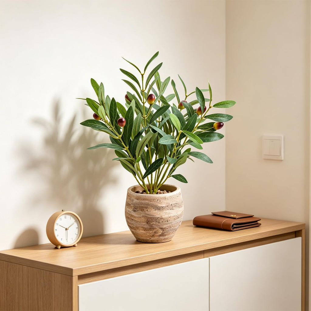 14" Small Artificial Potted Plant with Decorative Branches & Fruit