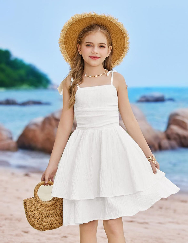 Girls Summer Spaghetti Strap Dresses Flowy Ruched Back Sundress