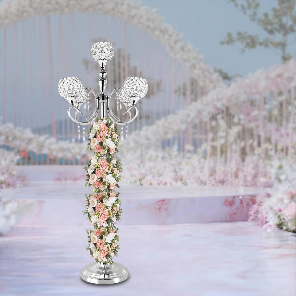 Silver Candelabra,49'' Tall Candelabra Floor Candle Holders,5 Arm Candelabra Candle Holder Centerpiece Decorations