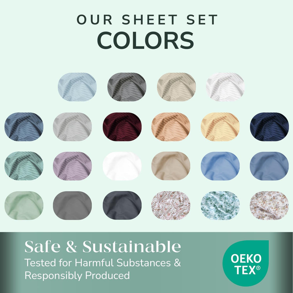 & Stitch 500 TC Queen Damask Bed Sheet Set, 100% Cotton Soft Breathable Bedsheets, 4 Piece 18" Deep Pockets