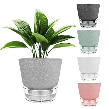 6-Inch Self-Watering Plant Pot with Visual Reservoir and Drainage Hole, Set of 5, Plastic Flower Pots, Planting Pot