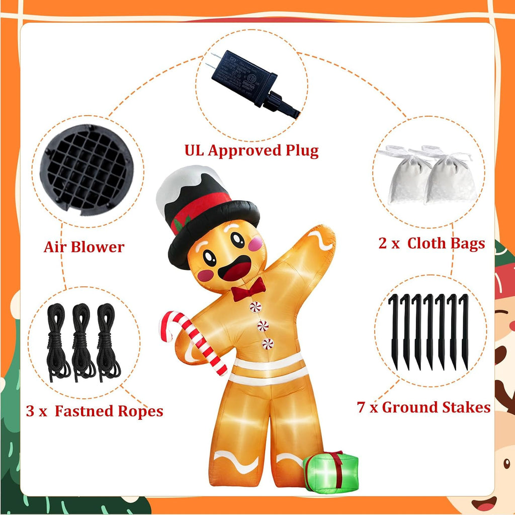 12FT Christmas Inflatable Gingerbread Man, Xmas Blow Up Yard Decorations
