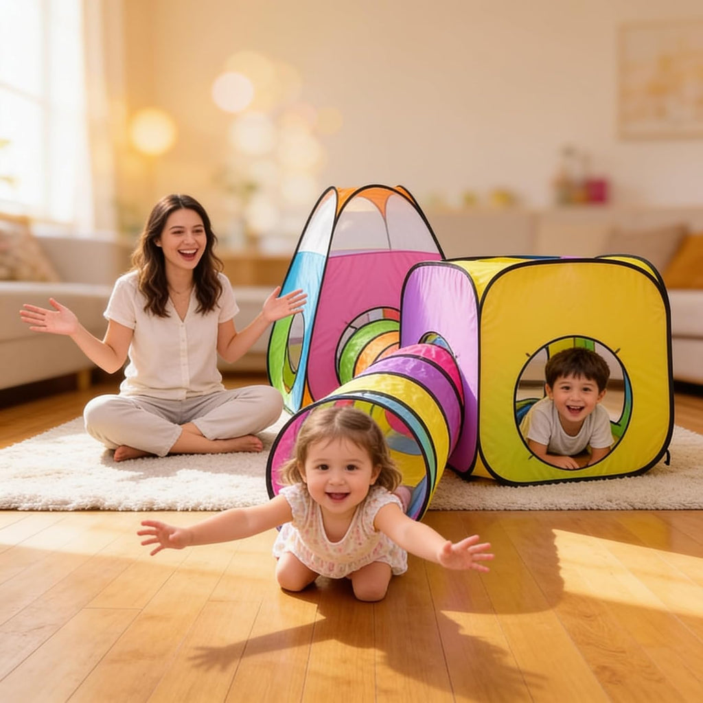 4pc Pop Up Children Play Tent : 2 Crawl Tunnel + 2 Tents : Kids Tents for Boys, Girls, Babies & Toddlers for Indoor &