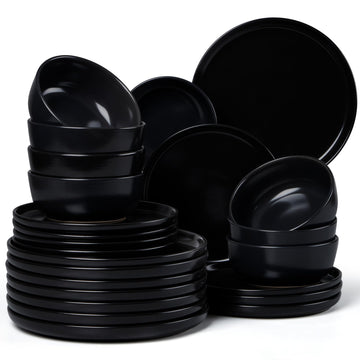 Dinnerware Plates and Bowls, 24 Piece Dishes Set for 8, Black Onyx