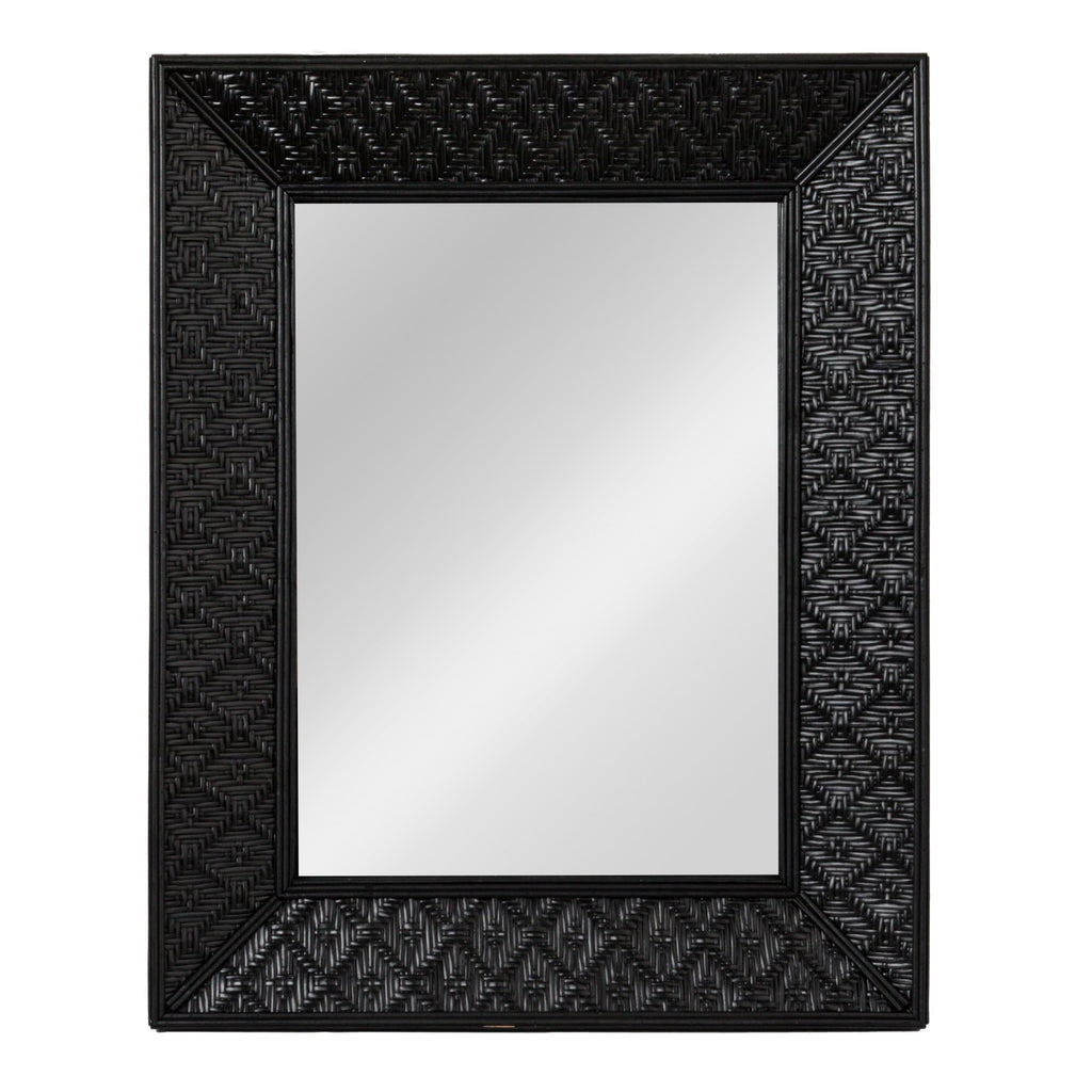 Rattan Rectangle Wall Mirror, Black