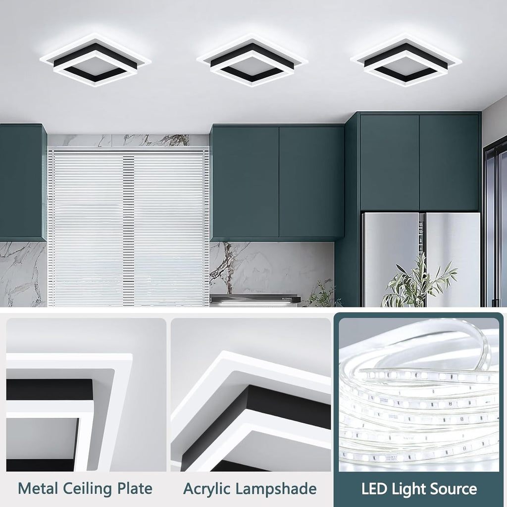 32W Modern LED Ceiling Light, Small Flush Mount Light Fixture, 6500K Cold White Ceiling Lamp, Square Hallway Lighting