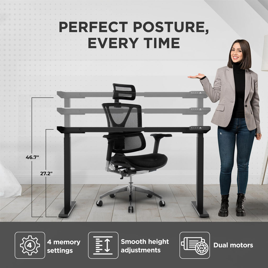 Electric Dual Motor Standing Desk Frame 2-Stage (Black)
