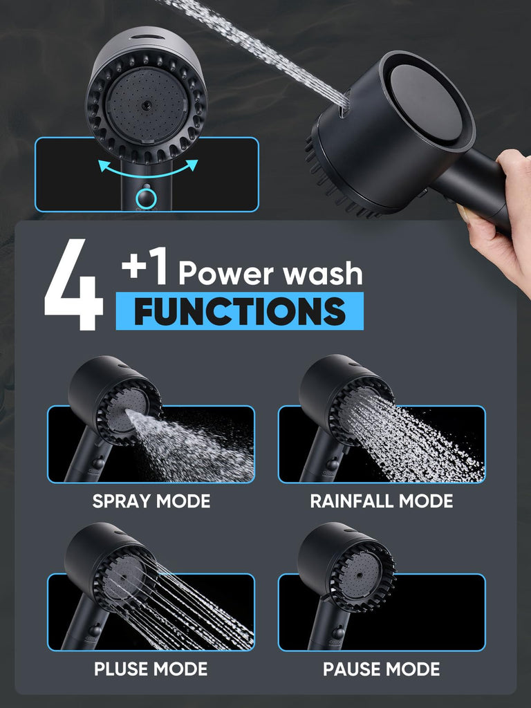 Filtered Shower Head with Handheld, High Pressure 5 Spray Mode Showerhead with Filters, Built-in Power Wash for Hard