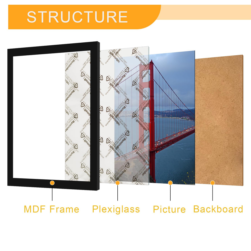 27x40 Poster Frame for Wall Display with HD Plexiglas, Engineered Wood for 27 x 40 Picture, Black, 1 Pack