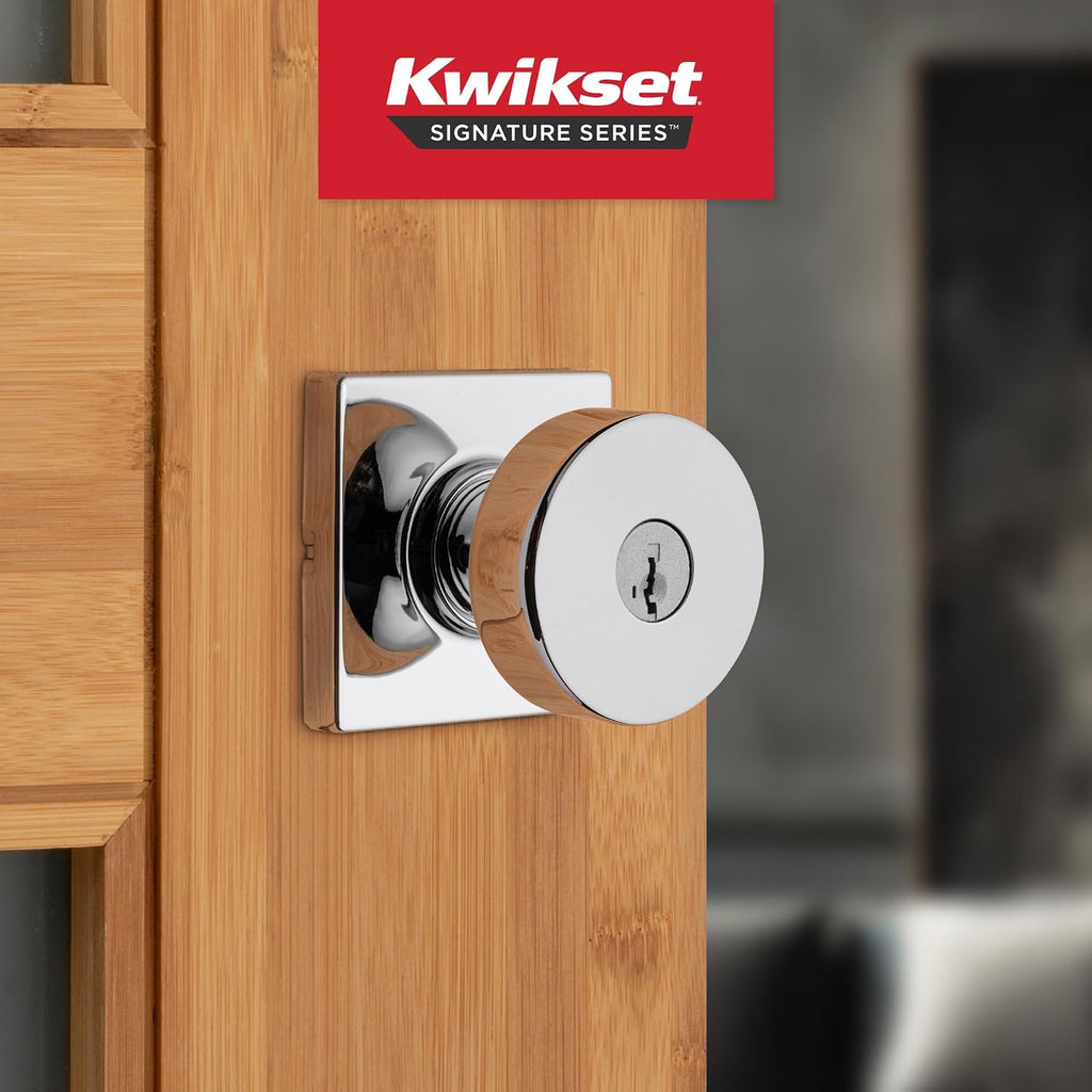 Pismo Entry Door Knob with Lock and Key, Secure Keyed Handle Exterior, Front Entrance and Bedroom, Polished Chrome, 4