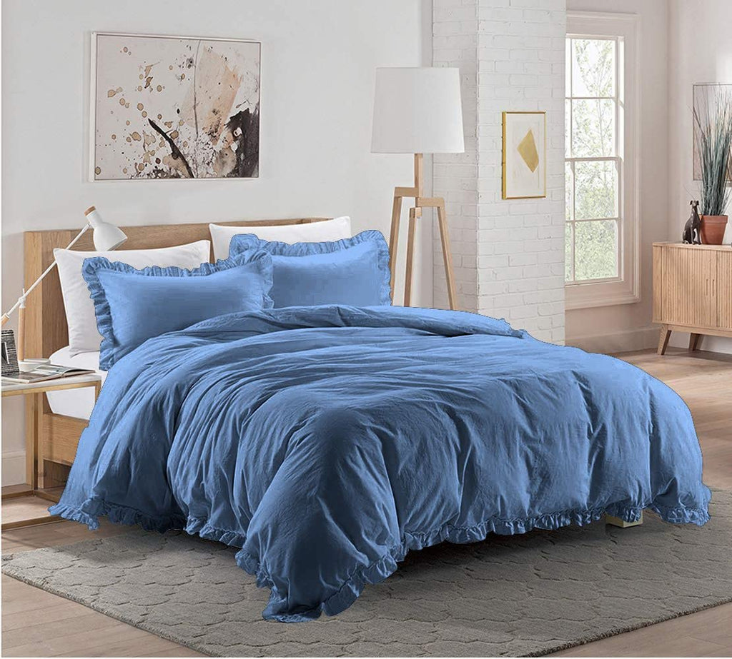 3 Pieces Ruffle Duvet Cover Set with Zipper Closure, 100% Egyptian Cotton 1000 Thread Count (King/Cal-King, Medium