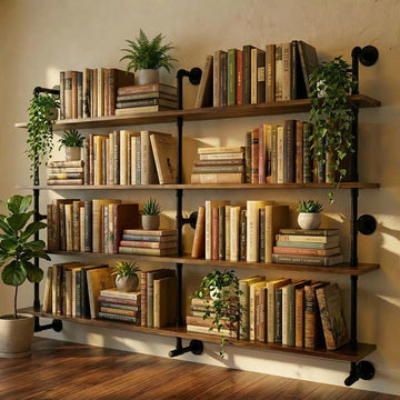 70 Inch Industrial Pipe Wall Shelves Pipe Shelving with Real Wood Plank