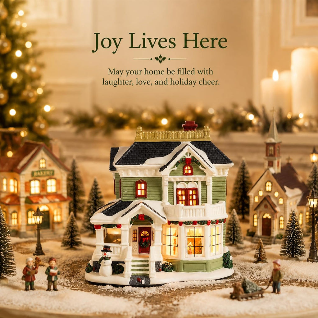 Christmas Village Houses, Lighted Ceramic Christmas Victorian Buildings