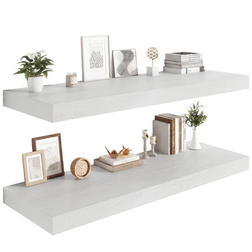 48 x 12 Deep Floating Shelves Wall Mounted Set of 2 White