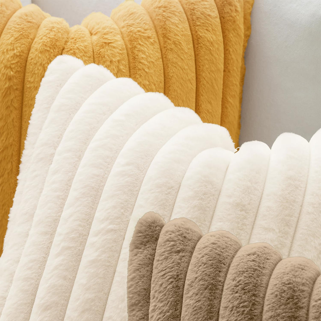 Faux Fur Decorative Throw Pillow Covers 20x20 Set of 2 Cream White