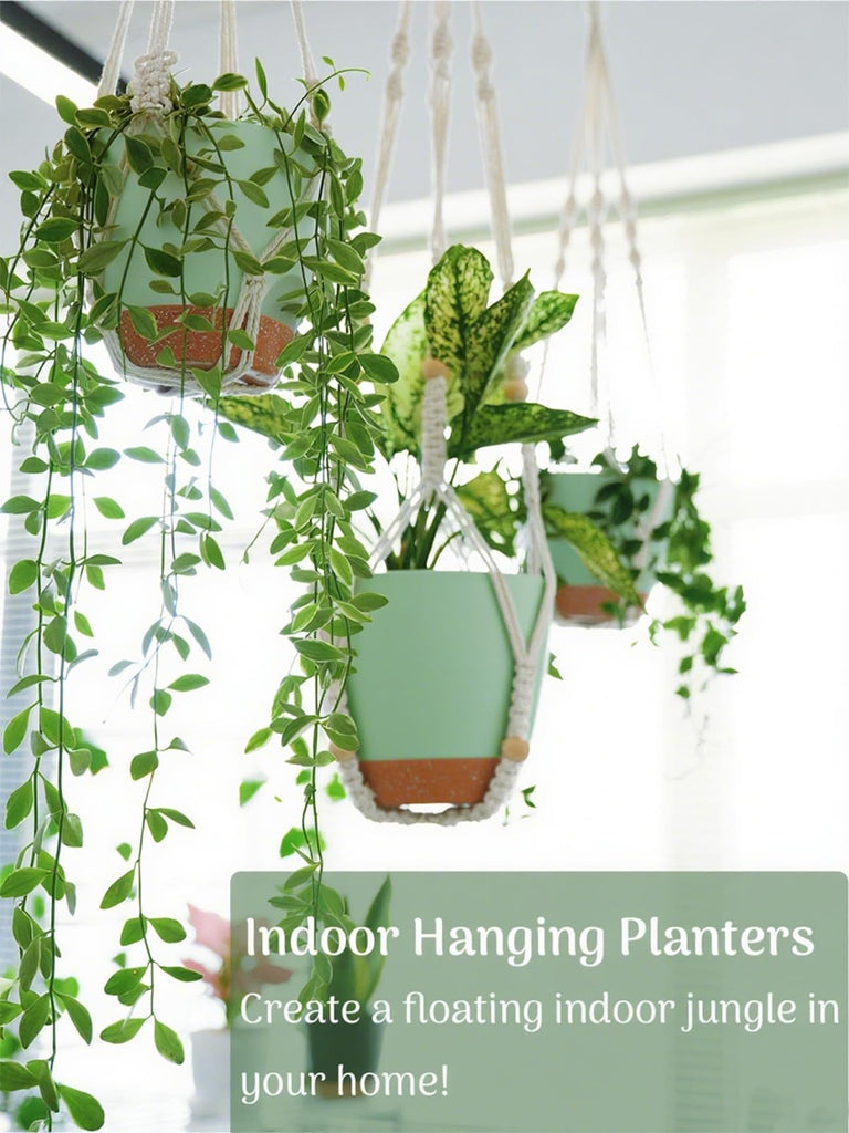 Self Watering Hanging Planters for Indoor Plants 3 Pack Macrame Plant Hangers with Drainage Holes Pots and Hooks